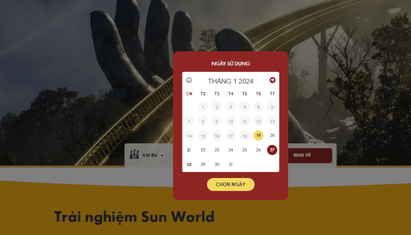 Mua vé cáp treo qua website chính thức của Sun World bước 2